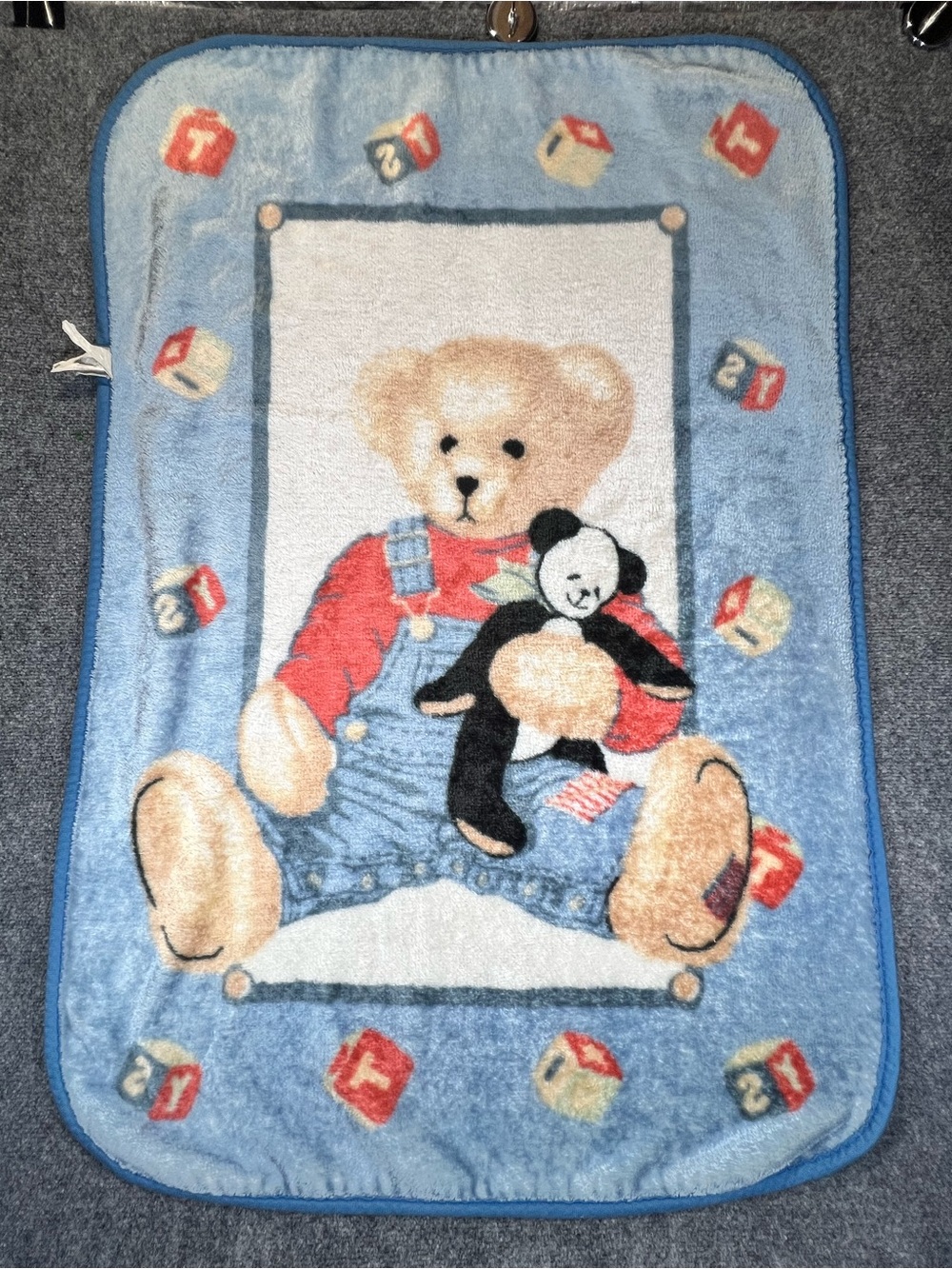 Vintage Fleece Teddy Bear Blanket Welcome World - Picture 2 of 7